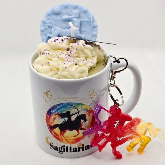 Sagittarius Zodiac Candle Gift Set – 11oz Layered Mug Candle + Resin Keychain - Picture 3 of 13